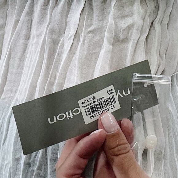 NWT NY Collection White Frill Semi Sheer Short Sleeve Blouse Size Small - Picture 4 of 5